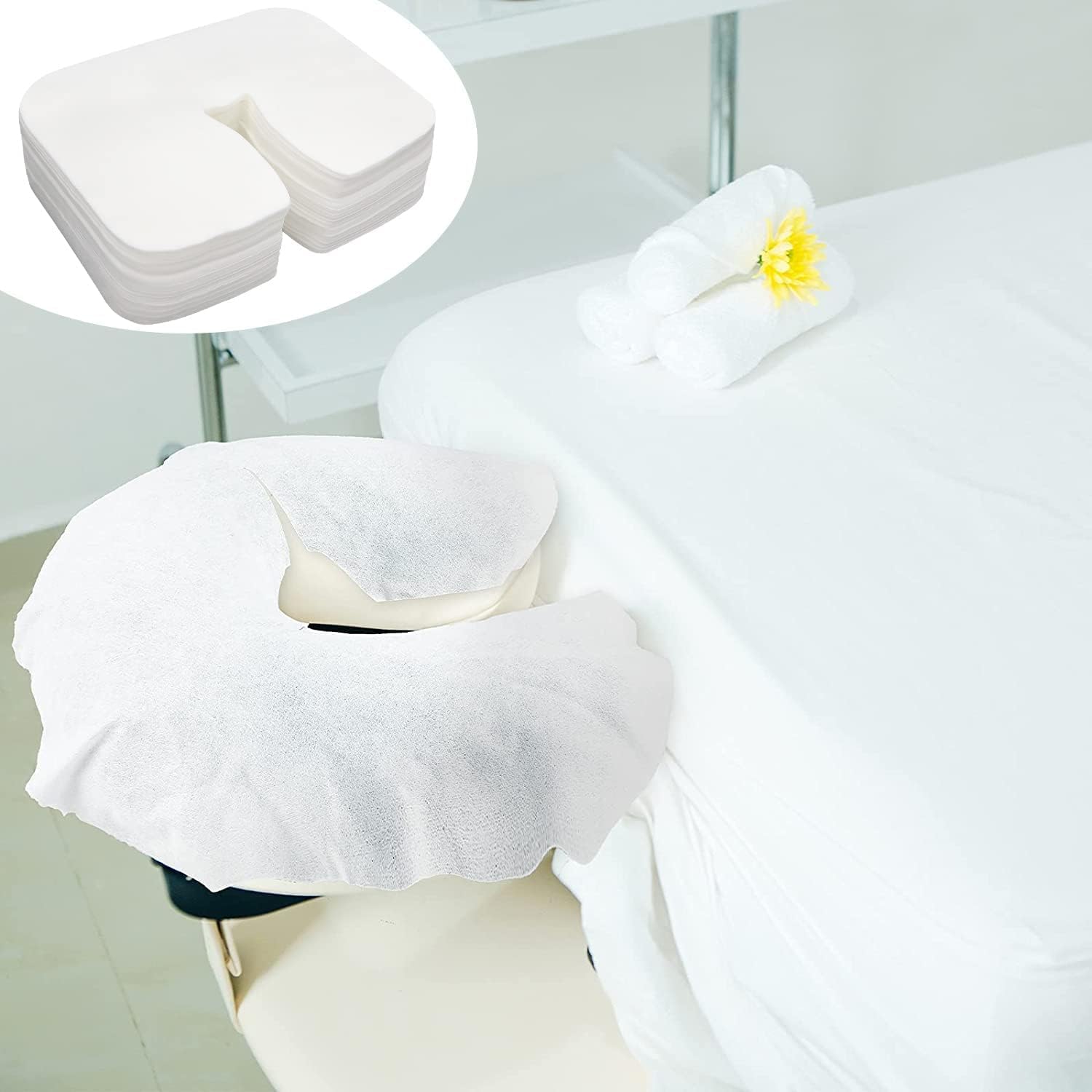 100 count disposable face cradle cover non-sticking disposable Massage Headrest Cover Ultra Soft Medical-Grade Spa Face Rest Cover Headrest Covers for Massage Table Chair 14.2 "x 10.6" (500PCS) 100 count disposable face cradle cover non-sticking disposable Massage Headrest Cover Ultra Soft Medical-Grade Spa Face Rest Cover Headrest Covers for Massage Table Chair 14.2 "x 10.6" (500PCS)