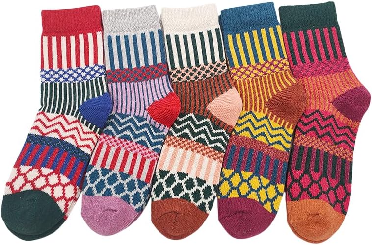 5 Pack Women's Wool Socks Warm Winter Socks Funny Crew Socks Thick Knit Soft Cabin Cozy Crew Boot Socks For Women Gifts