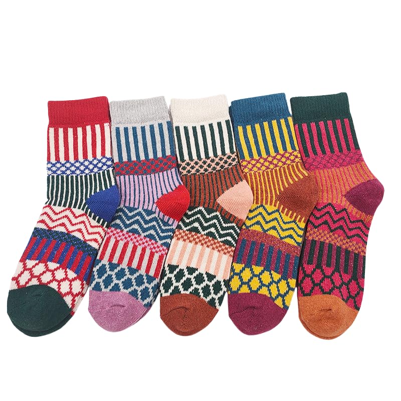 Image of 5 Pack Women's Wool Socks Warm Winter Socks Funny Crew Socks Thick Knit Soft Cabin Cozy Crew Boot Socks For Women Gifts