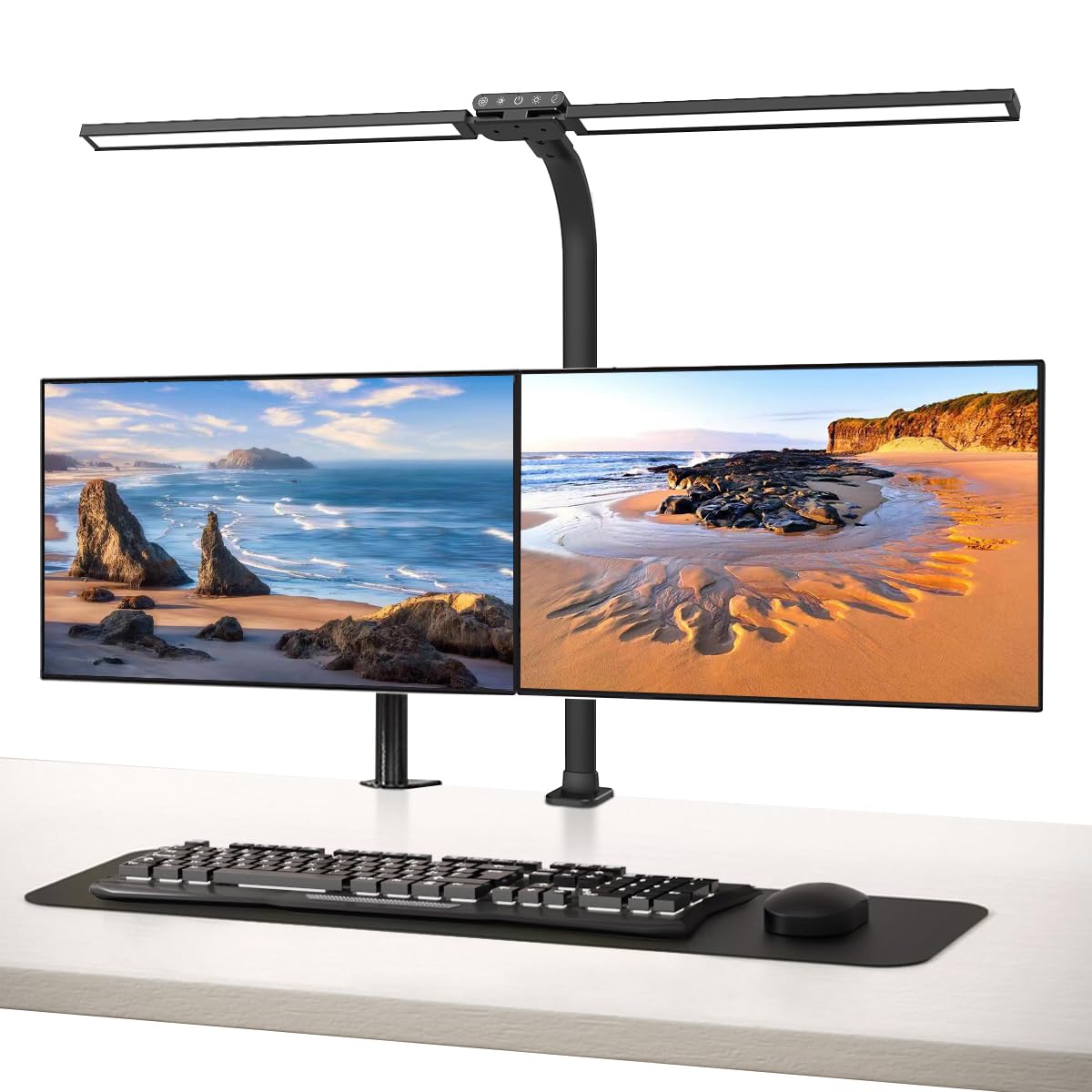 bravzurg Lampada da scrivania a LED con sensore di luce e morsetto, 24W lampade tavolo a doppia testa, super luminosità, ultra ampia, dimmerabile, per pc monitor/ufficio/studiare/schermo
