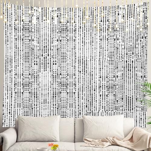 Shrahala White Modern Japanese Wall Tapestry, Black Abstract Leaf Wall Hanging Large Tapestry Decoration Polyester White Hem Around For Dorm Room Bedroom 90.6 X 78.7 In