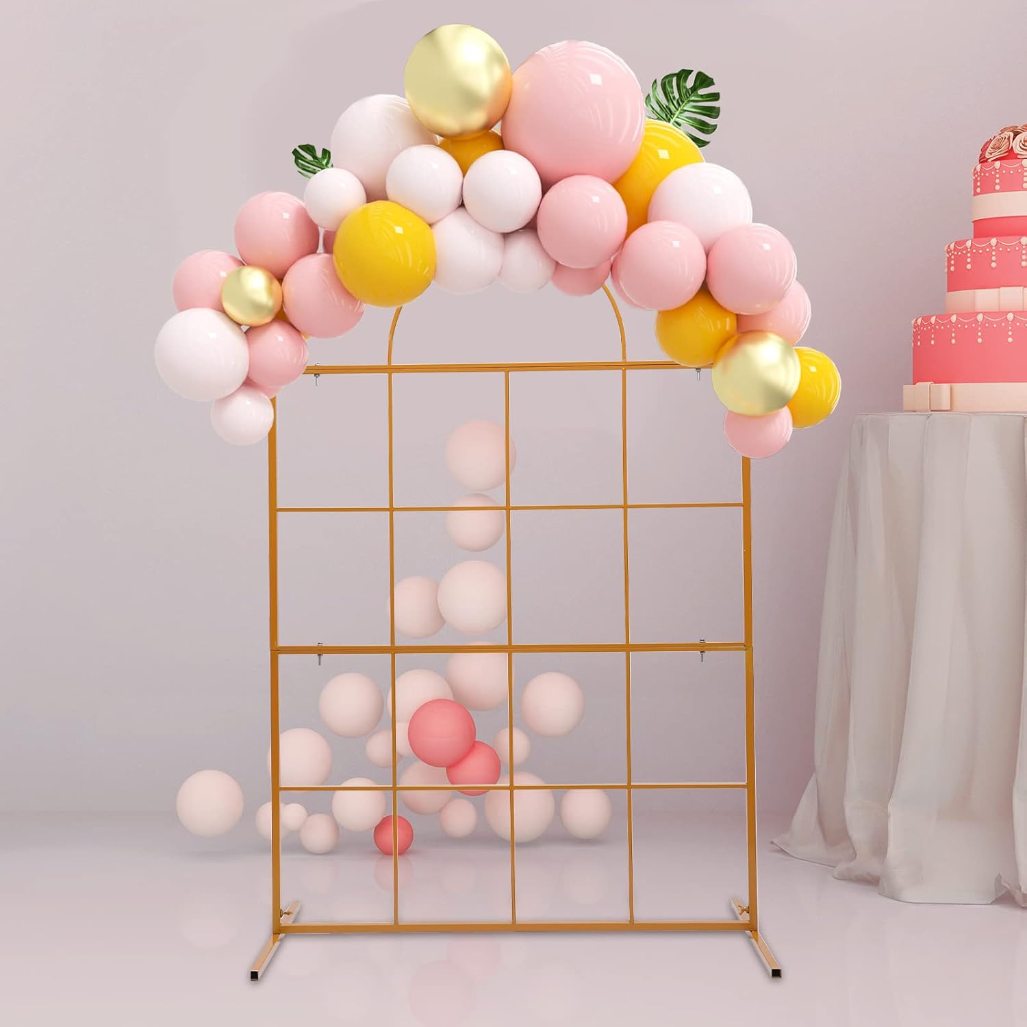 3.9 x 6.6 FT Wedding Arch Backdrop Stand, Metal Balloon Arch Stand, Gold Wedding Arch, Balloon Arch Frame for Bridal Party Birthday Party Bridal Shower Garden Decoration