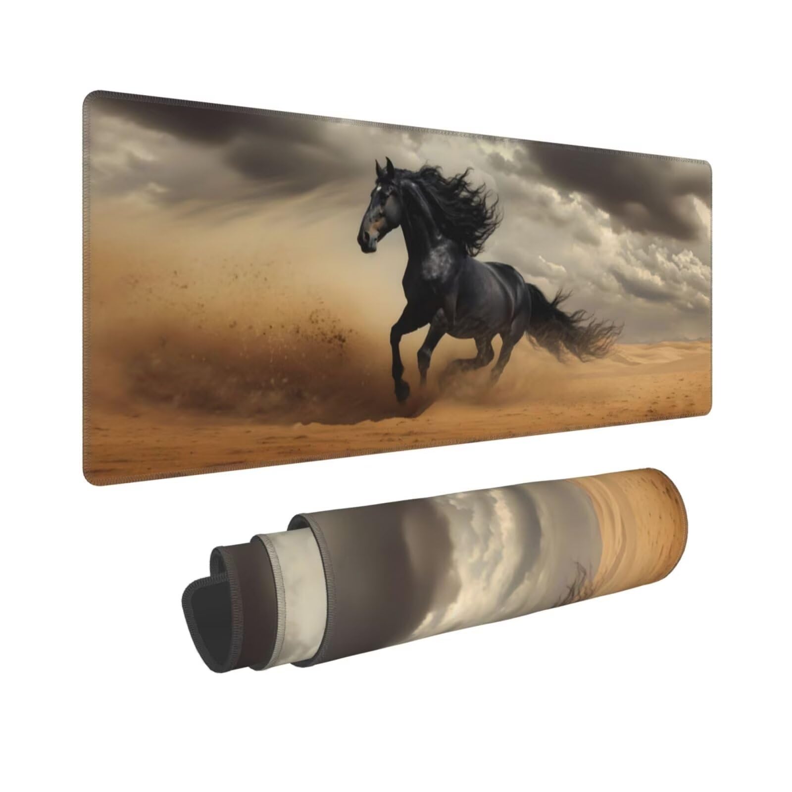 Tappetino Mouse, Tappetino Mouse Gaming Grande XXL 1500x800x3mm Tappetino Scrivania Mouse Pad, Base in Gomma Antiscivolo, Bordi Cuciti, Mousepad per Ufficio e Gaming (Cavallo del deserto) R-575