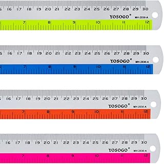 12 Inch / 30 cm Assorted Color Aluminum Ruler in Inch and CM Scale with Hanging Hole | Pack of 6