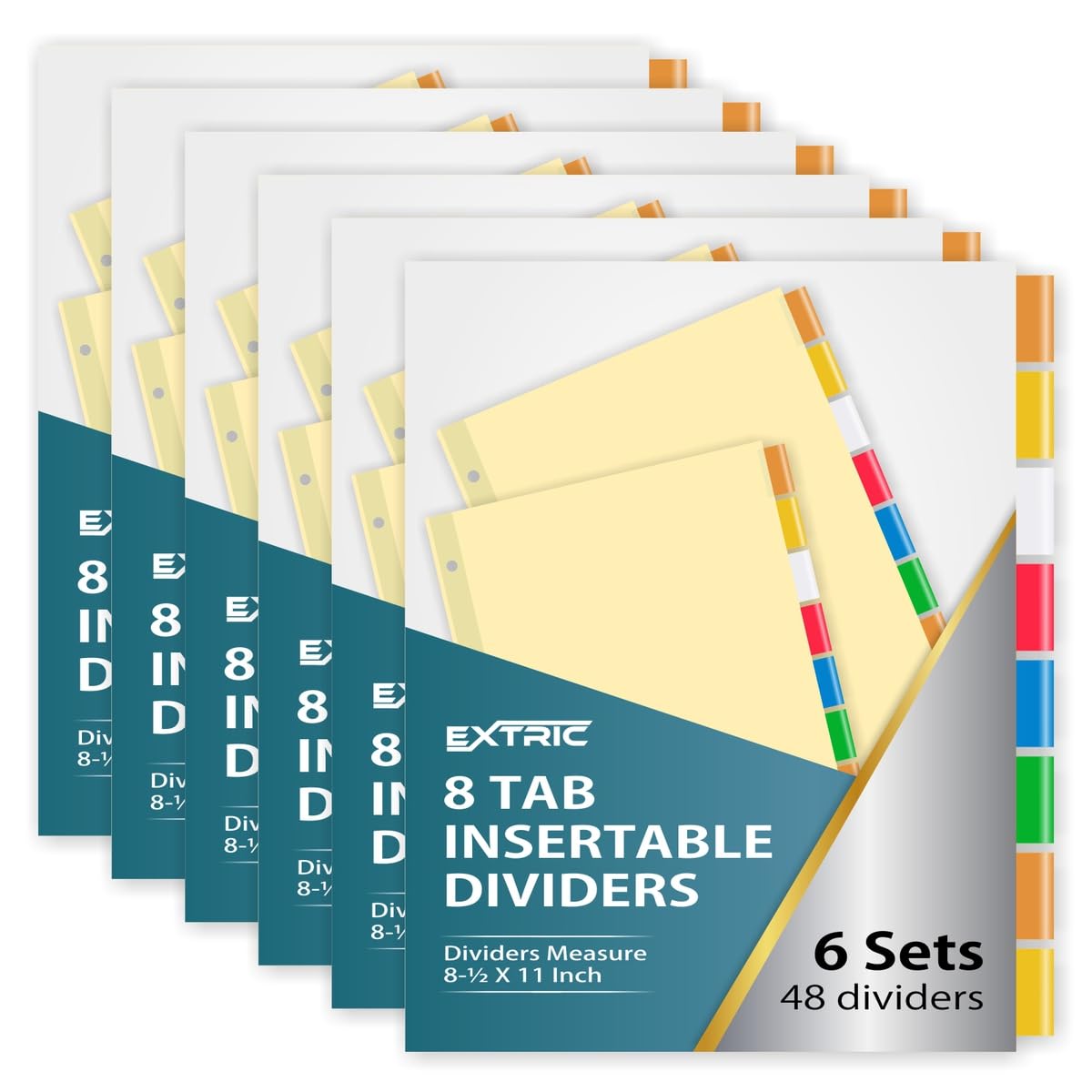Divisores de carpeta, 8 separadores de pestañas para carpeta de 3 anillos, 6 juegos de separadores de carpeta con pestañas (total de 48 pestañas para carpetas), separadores de papel con pestañas