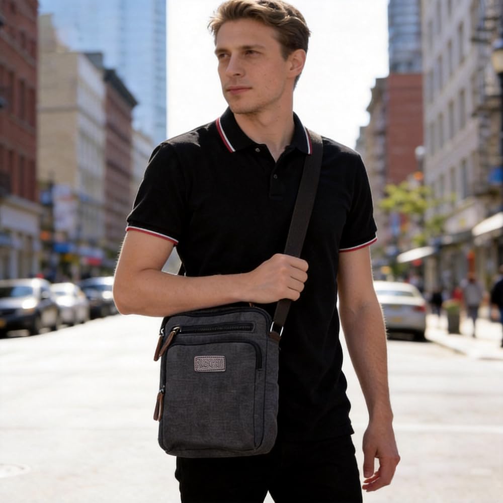 Umhängetasche Schultertasche für Herren, Damen und Jungen, Kuriertasche aus Canvas, Herrentasche für Tablet, Messenger Bag für Tägliches Leben Reise