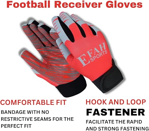 Miniatura 8 de Guantes receptores de fútbol para jóvenes, niños y adultos, guantes receptores de fútbol con fuertes palmas de agarre de silicona pegajosa