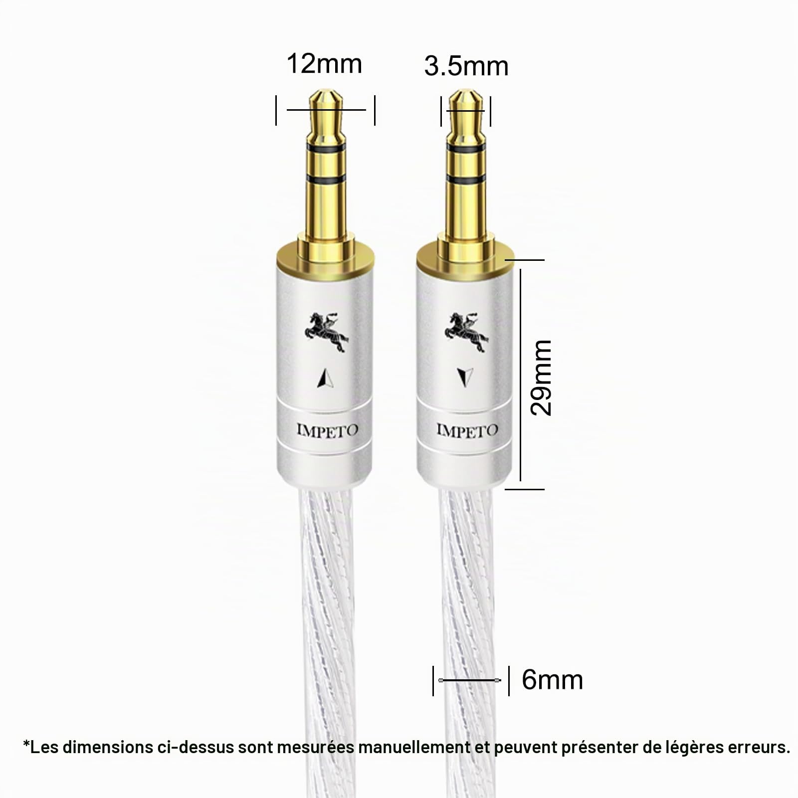 Impeto Câble Audio Jack 3.5 mm Mâle Mâle HiFi Stéréo Nylon Tressé Câble Auxiliaire Voiture Compatible avec Autoradio Casque Haut-Parleur TV iPhone iPad iPod PC MP4 MP3 (1.5M)