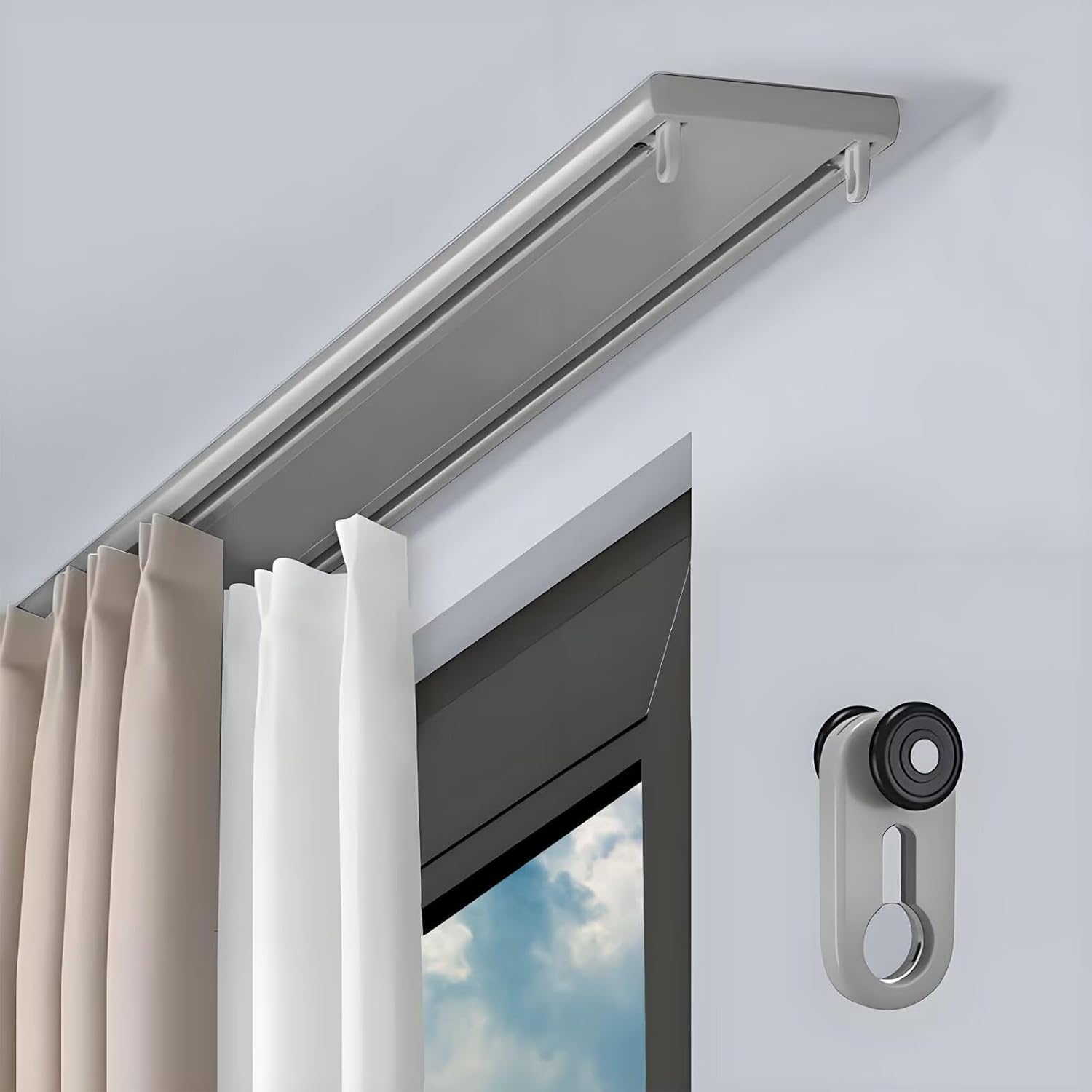 Aluminiowy podwójny szyn montowany na suficie ain Ra cichy system szyn suwakowych do sypialni, kuchni, ścianka działowa (szary, 190 cm)