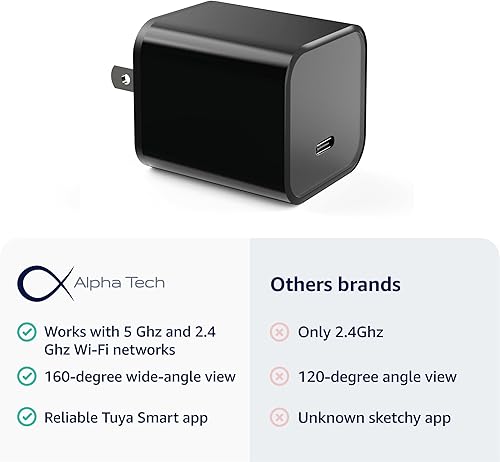 Miniatura 3 de ALPHA TECH Cargador de cámara inteligente WiFi con gran angular premium de 160 - Vista remota en vivo - WiFi 2.4G5G - La mejor cámara con enchufe