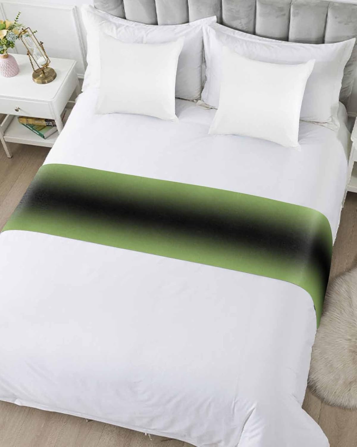Gradient Green Black Bed Runner Scarf King Size, Ombre Modern Minimalist Color Luxury Bed Throw Runners & Scarves for Twin Full Queen King Foot of Bed, Bedroom Hotel Wedding Room Decoration, 94"x20"