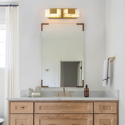 Miniatura 9 de Luz LED para tocador de baño 16 pulgadas, accesorios de iluminación modernos de acrílico dorado cepillado - 2 luces de pared de diseño contemporáneo