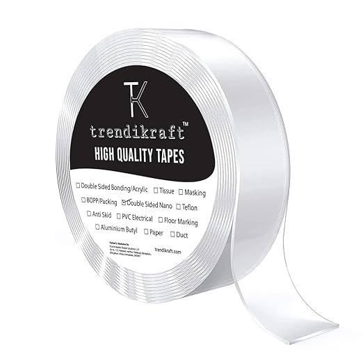 TRENDIKRAFT Nano Tape Double Sided Traceless Heavy Duty Self Adhesive Universal Powerful Transperant Glue Strong Grip For Home Wall Clothes Ivy Grip Magic Tape Removable Washable Reusable (1INCH x 3M) at Rs. 119