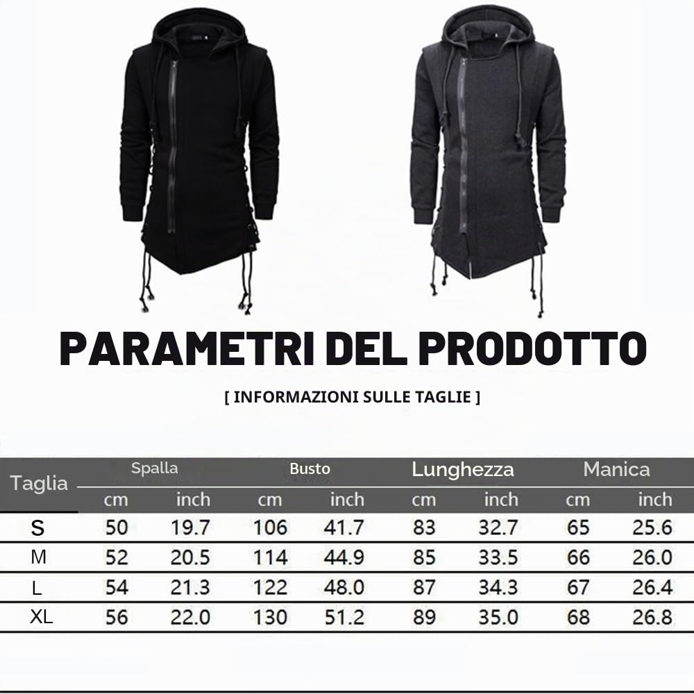 JMSUN Uomini Assassin Robe Felpe con cappuccio Gotico Asimmetrico Cerniera Laterale Lace Up Pile Giacca con Cappuccio