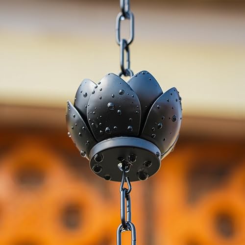 Miniatura 2 de Wellrain Cadena de lluvia para canaletas exteriores de 8.5 pies de repuesto con 12 tazas de metal negro resistente para desviar agua de lluvia para