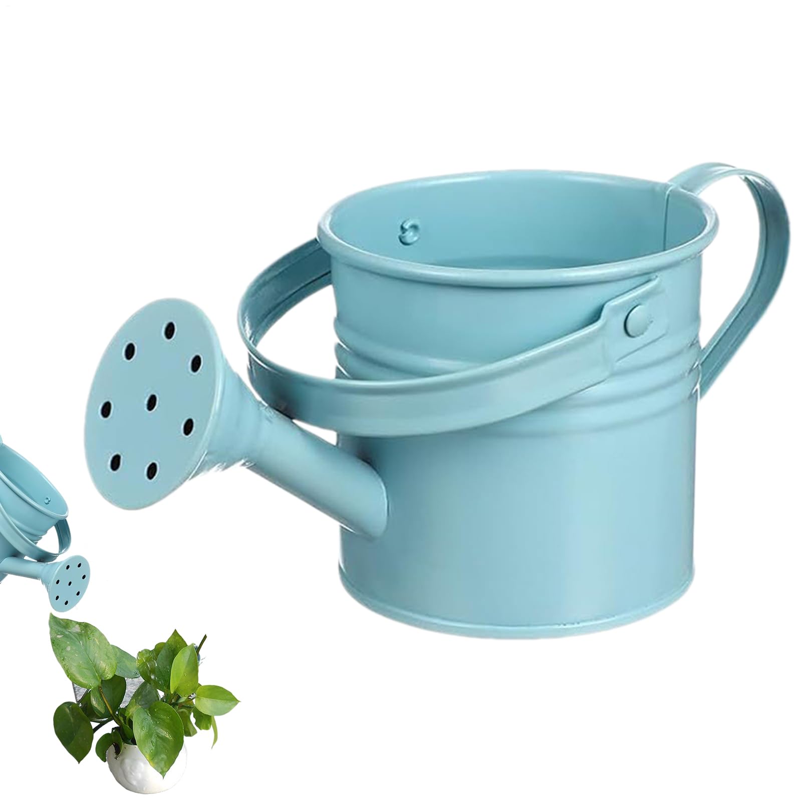 Kids Watering Can - Galvanized Iron Plants Watering Kettle | Candy Color Flower Container Ornament with Handle | Cute Flower Pot Photography Props for Indoor Outdoor Plants (Blue)