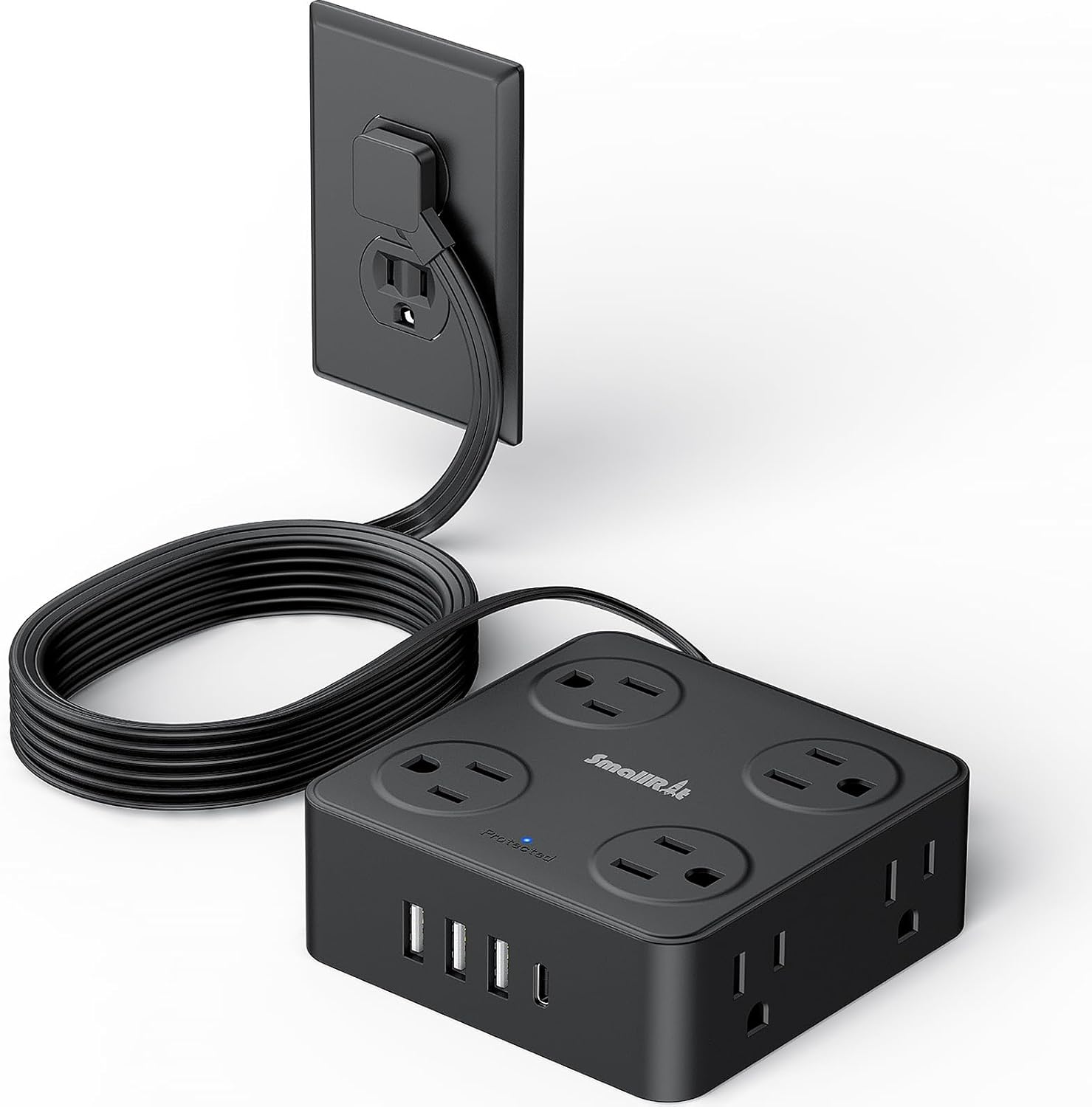 12 in 1 Power Strip Extension Cords with Multiple Outlets, 8 Outlets & 4 USB Ports Extension Cord, Flat Plug Compact Charging Station