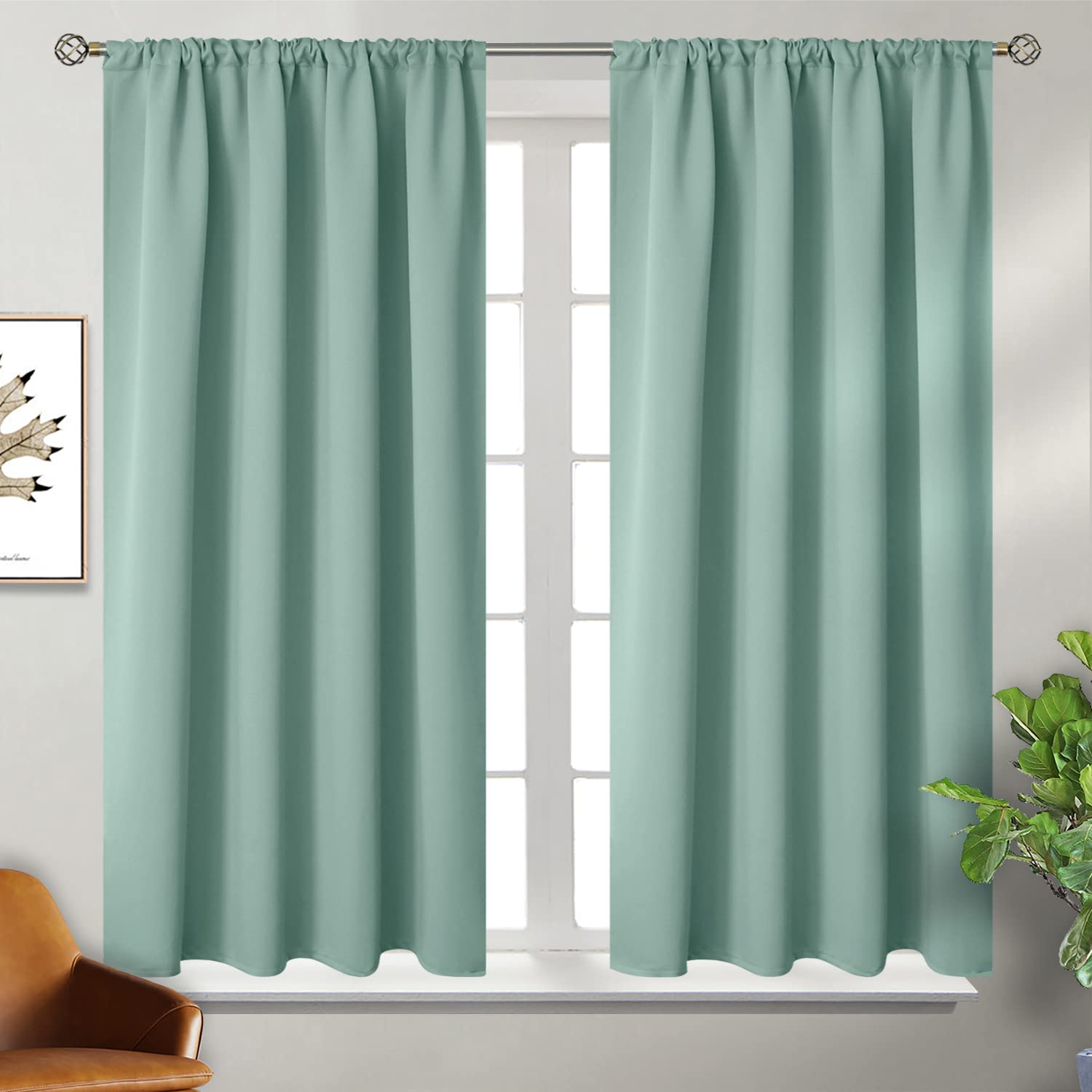 BGment Sage Green Curtains 54 Inch Length for Short Window - Thermal Insulated Blackout Drapes with Rod Pocket for Bedroom Bathroom Basement Living