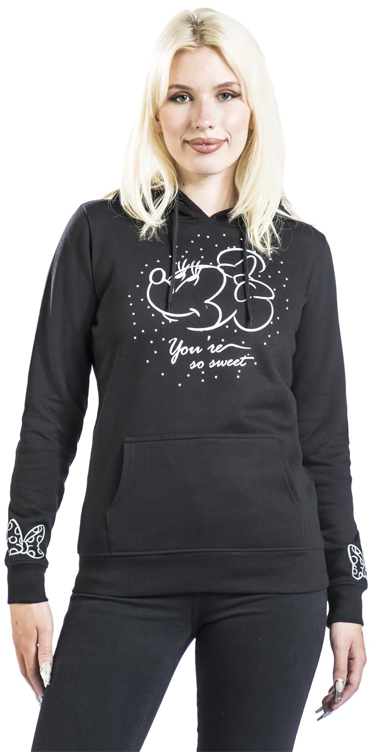 Mickey Mouse Minnie & Topolino So Sweet Donna Felpa con Cappuccio Nero 65% Cotone, 35% Poliestere Regular