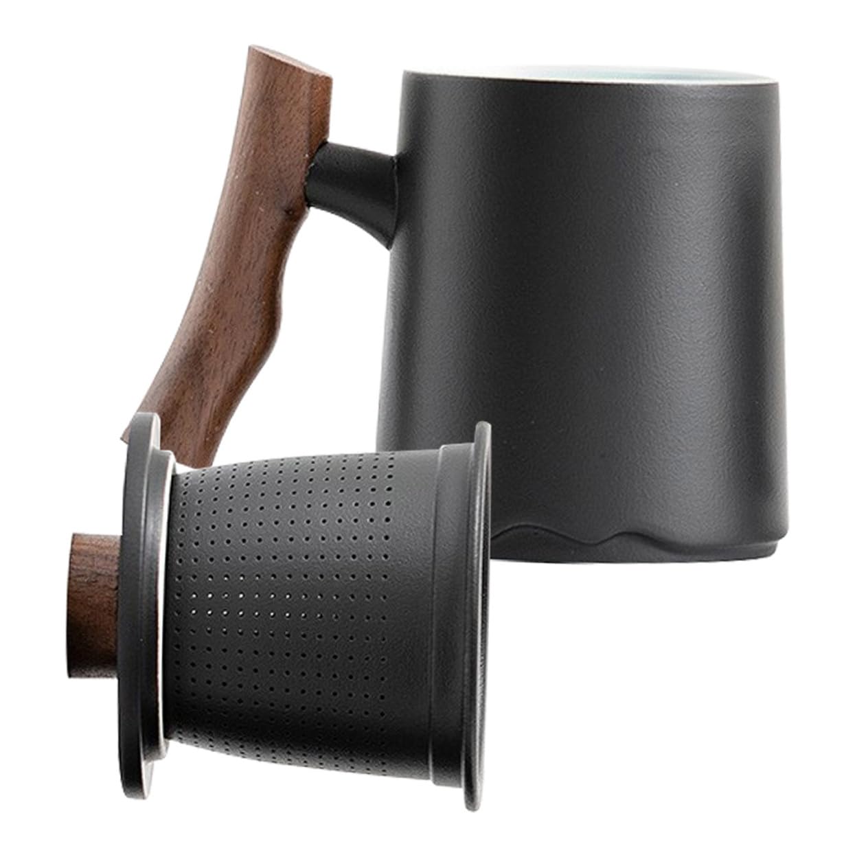 Keramik Teebecher 360ml Schwarz und Filter mit Holzgriff