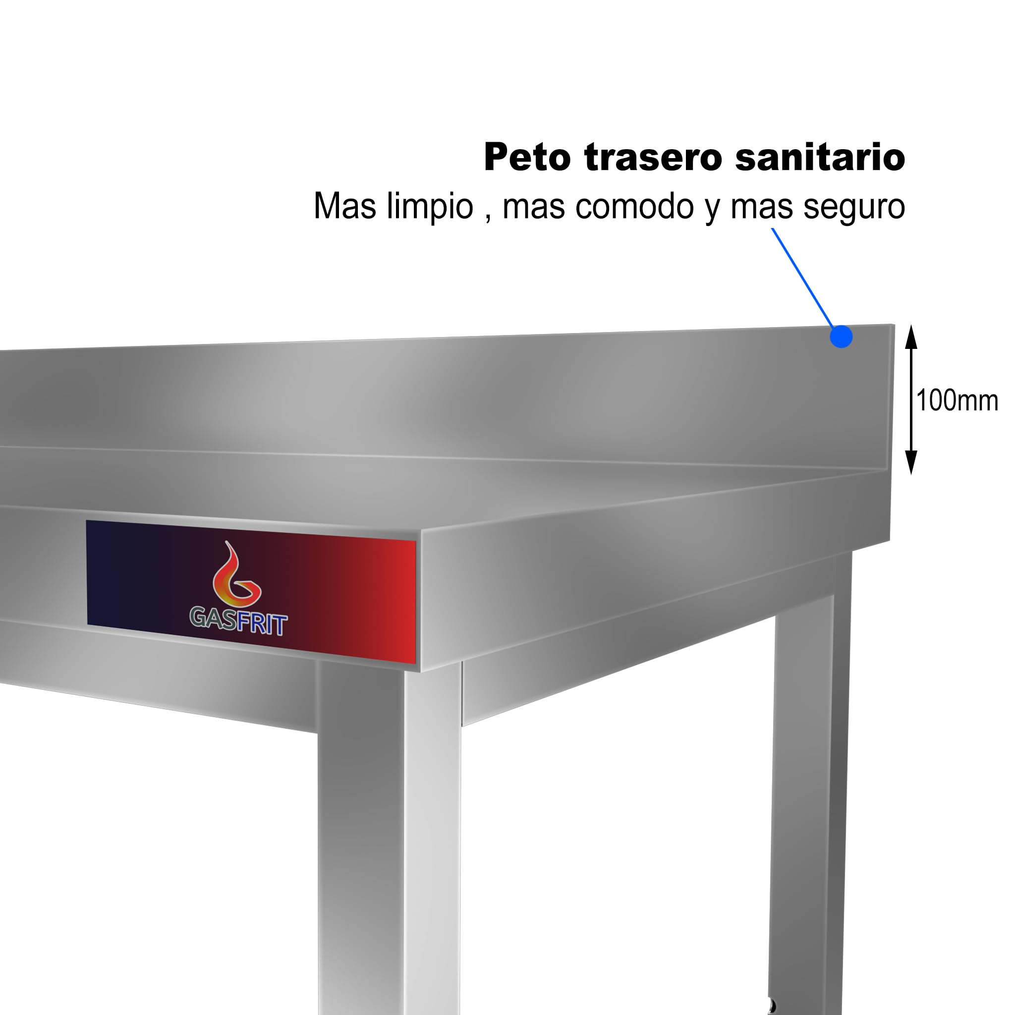 Mesa de Trabajo de Acero Inoxidable con Peto para Preparación de Alimentos – Mesa Industrial Profesional con Estante Inferior y Patas Regulables – Cocina y Hosteleía (1200 x 600 x 850)