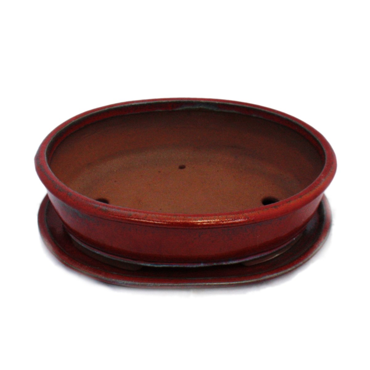 exotenherz Bonsai-Schale mit Unterteller Gr. 5 - rot - oval - Modell O3 - L 31cm - B 24,5cm - H 8,5cm