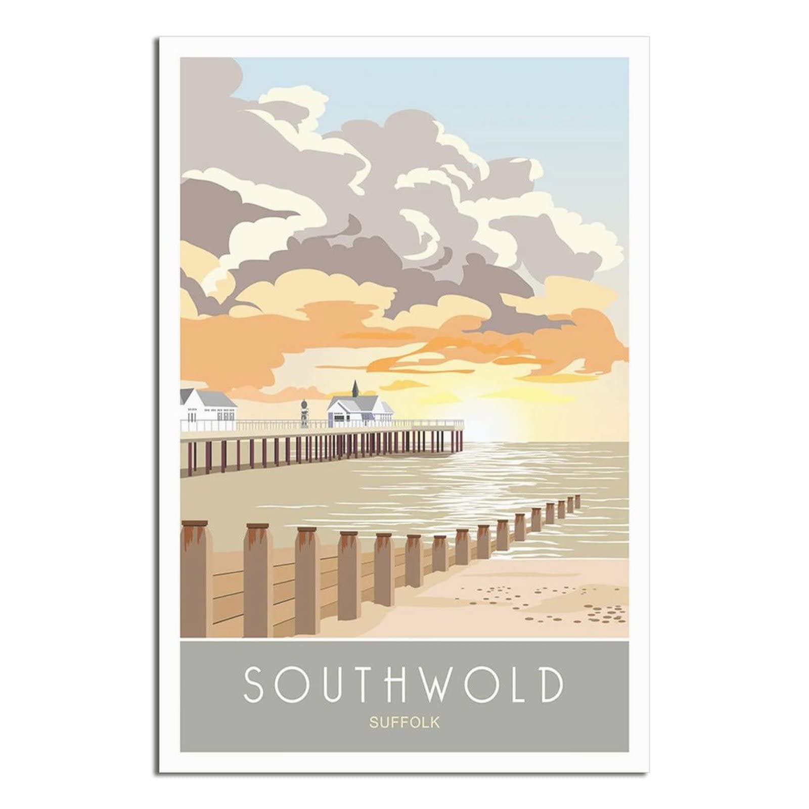 Uejd Unframe-Style Vintage Southwold Beach Sunrise Suffolk Travel Poster Decorative Posters Modern Bedroom Canvas Art Poster Picture Painting Posters Wall Decor Art Gift