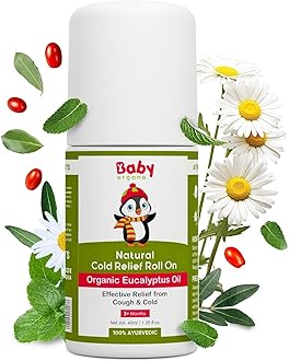Baby Organo Natural Cold Relief Roll On with Organic Eucalyptus Oil for Cold and Cough l Nose Block l Chest Congestion 40ml
