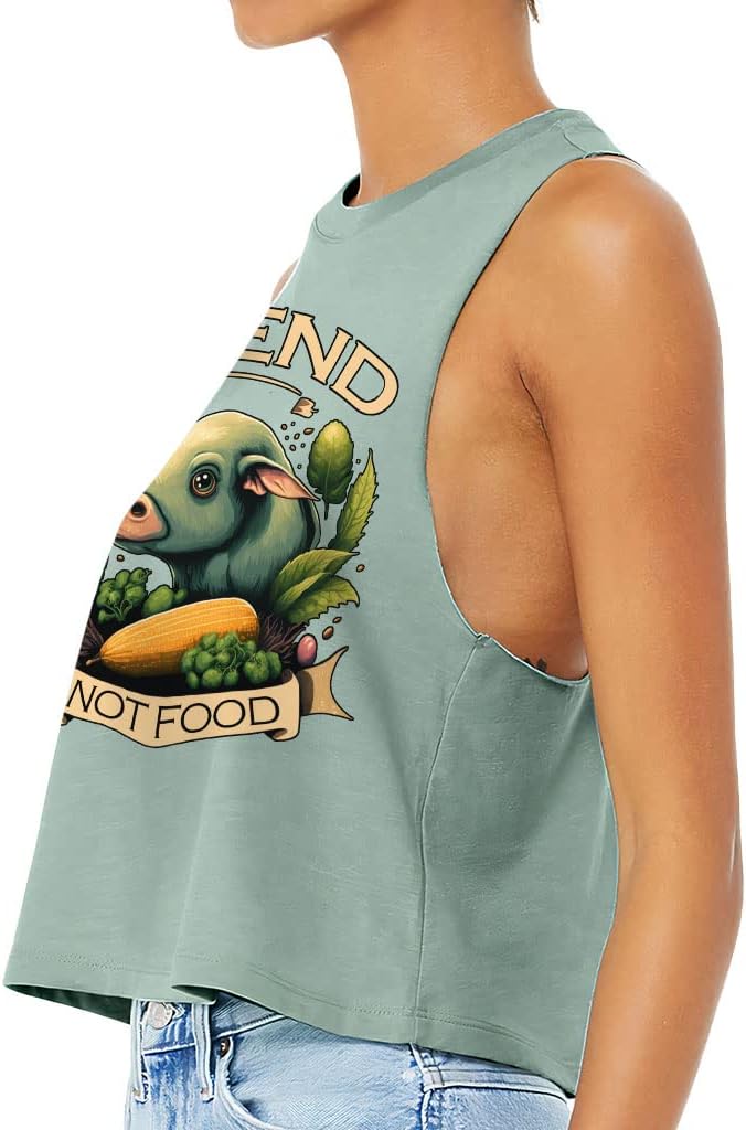 Friend Not Food Racerback Cropped Tank - Cartoon Women's Tank - Cute Tank Top