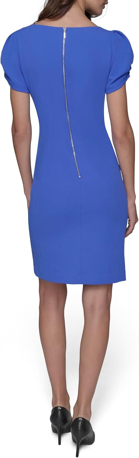 Karl Lagerfeld Womens Short Ruched Sleeve Jewel Neck Sheath Mini Dress - Image 4
