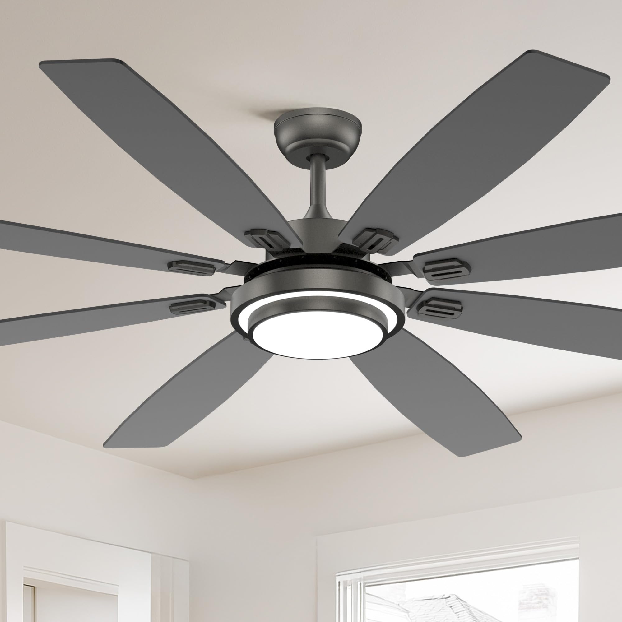 Fanbliss 72 Inch Grey Large Ceiling Fans with Lights and Remote