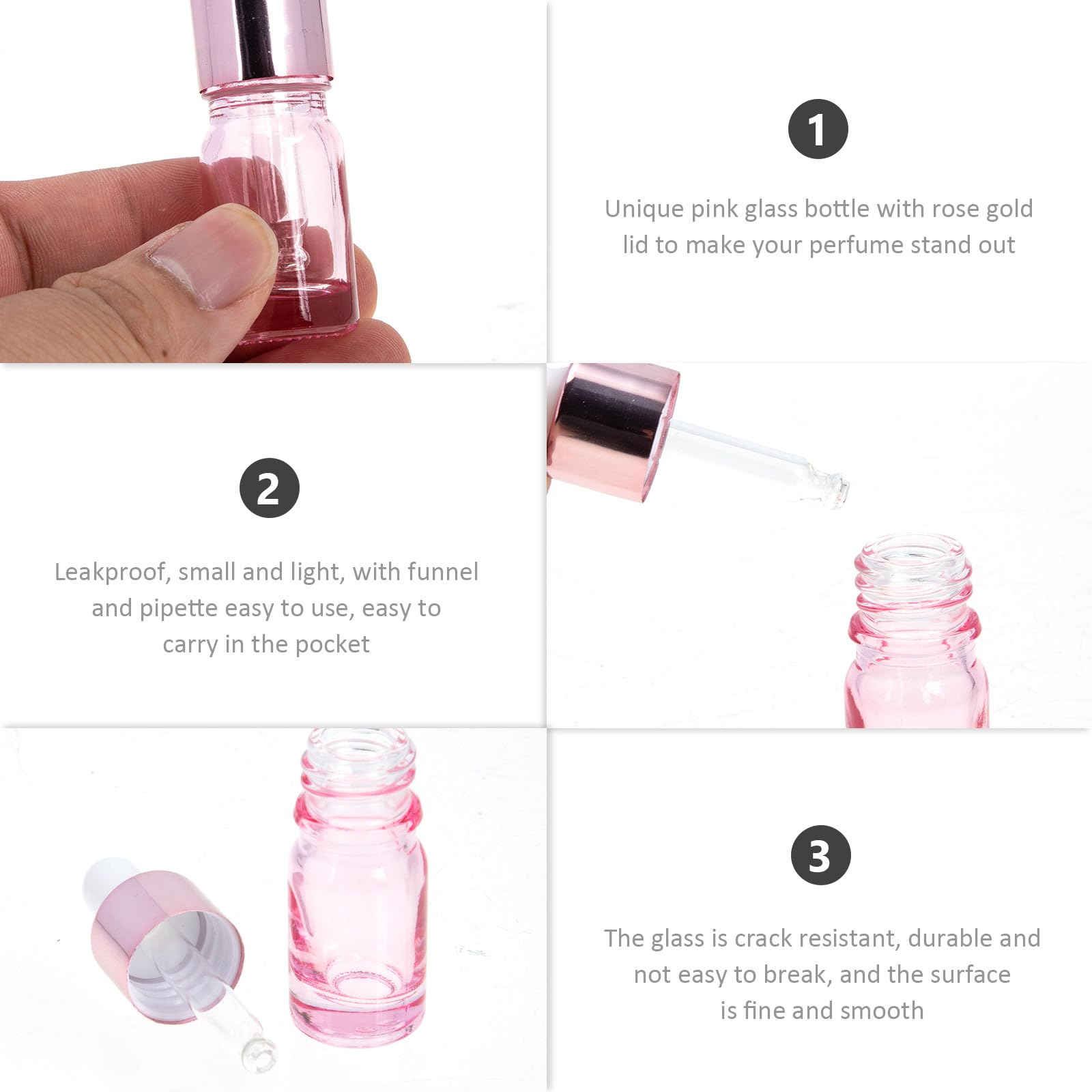 35 Stück 5ml Glas Tropfflaschen mit Roségold Pipette Nachfüllbare Kosmetikfläschchen für Parfüm und Ätherische Öle Reise für Flüssigkeitsbehälter