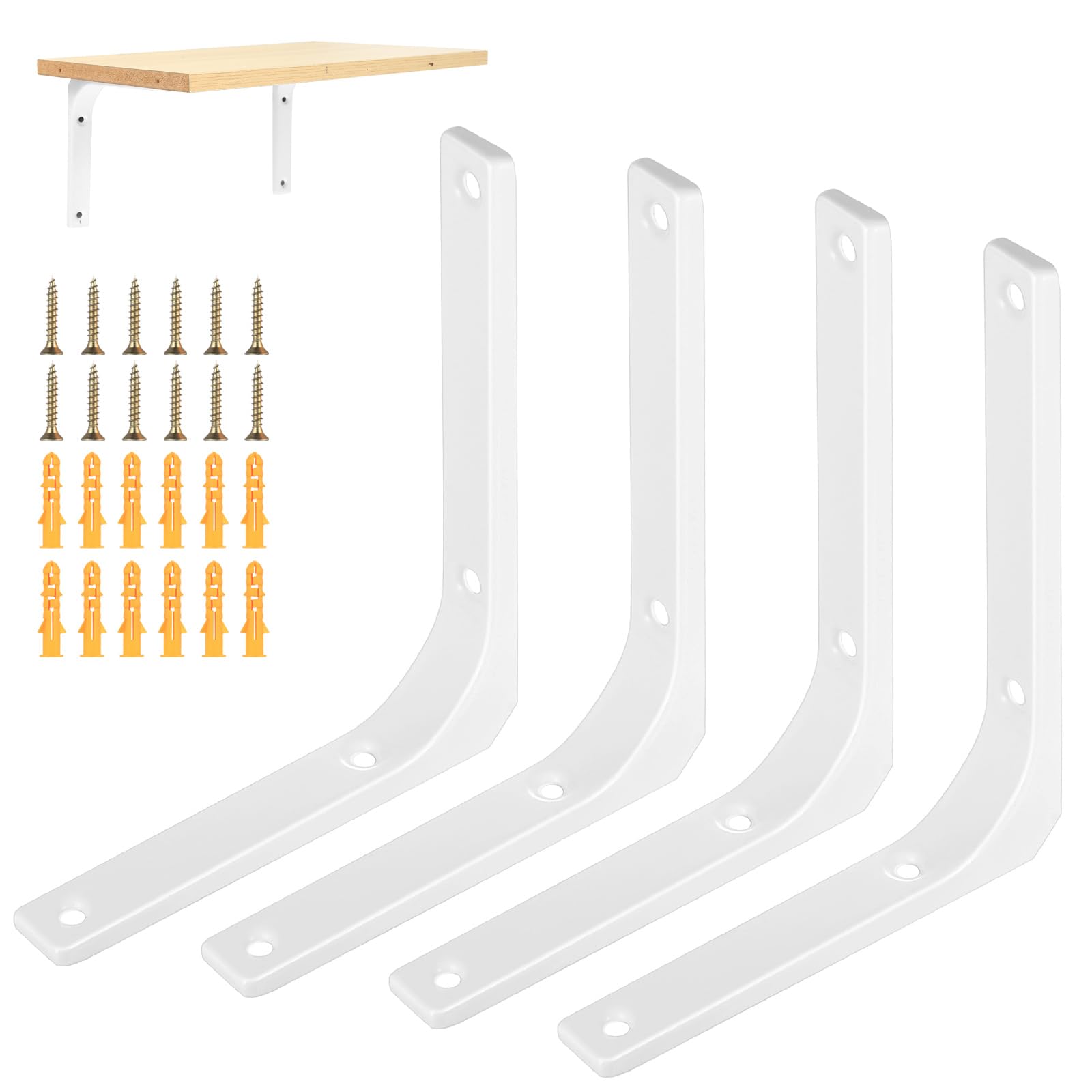 RunXinDa4 Pack White Heavy Duty Shelf Brackets 150x125mm, Floating Shelf Corner Braces 90 Degree Metal Brackets for Wall Mounted Shelves Cabinets (4pcs-150x125mm(White))
