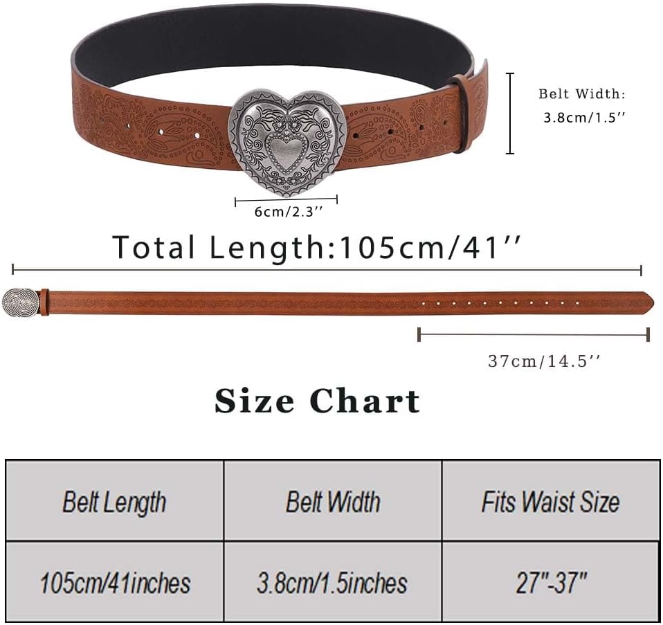 Yalice Western Leather Belt for Women Men Y2K Cowgirls Cowboys Belt with Heart Buckle - Image 5