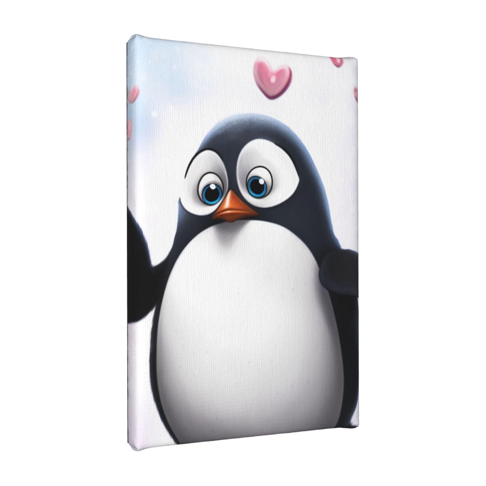 YKLJG Cute Penguins Printed Wall Art Canvas Painting 20x30 CM Wooden Framed Picture Painting Artwork Prints for Bedroom Kitchen Home Office Decor