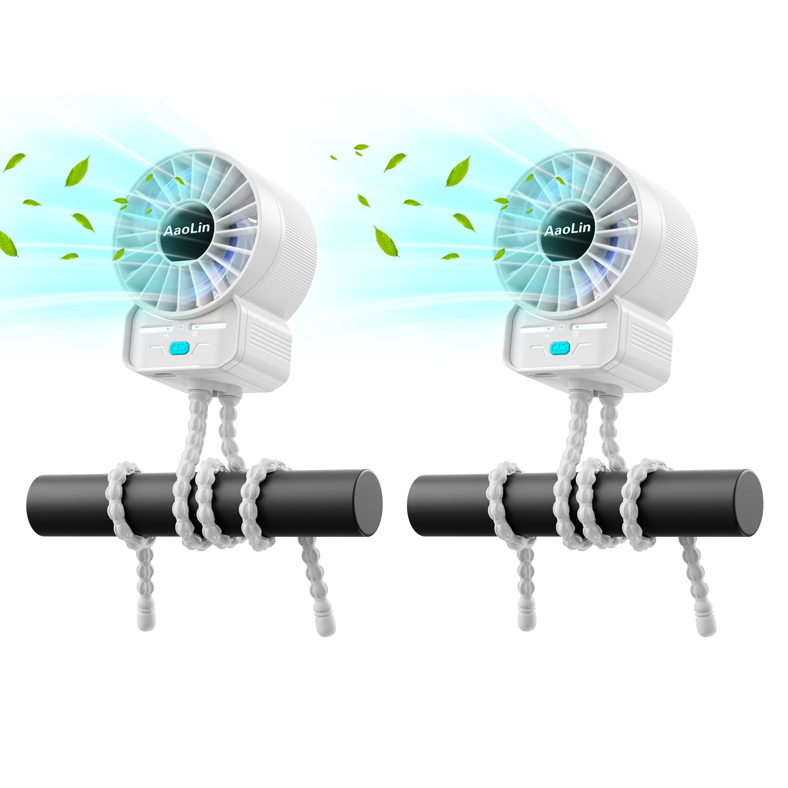2 Pack Multifunctional Portable Stroller Fan 4 Speed 6600rpm High Speed Usb Rechargeable Personal Mini Handheld Fan Extended Tripod For Desktop Winding Kids Bed Treadmill Bike Golf Cart Outdoor Travel