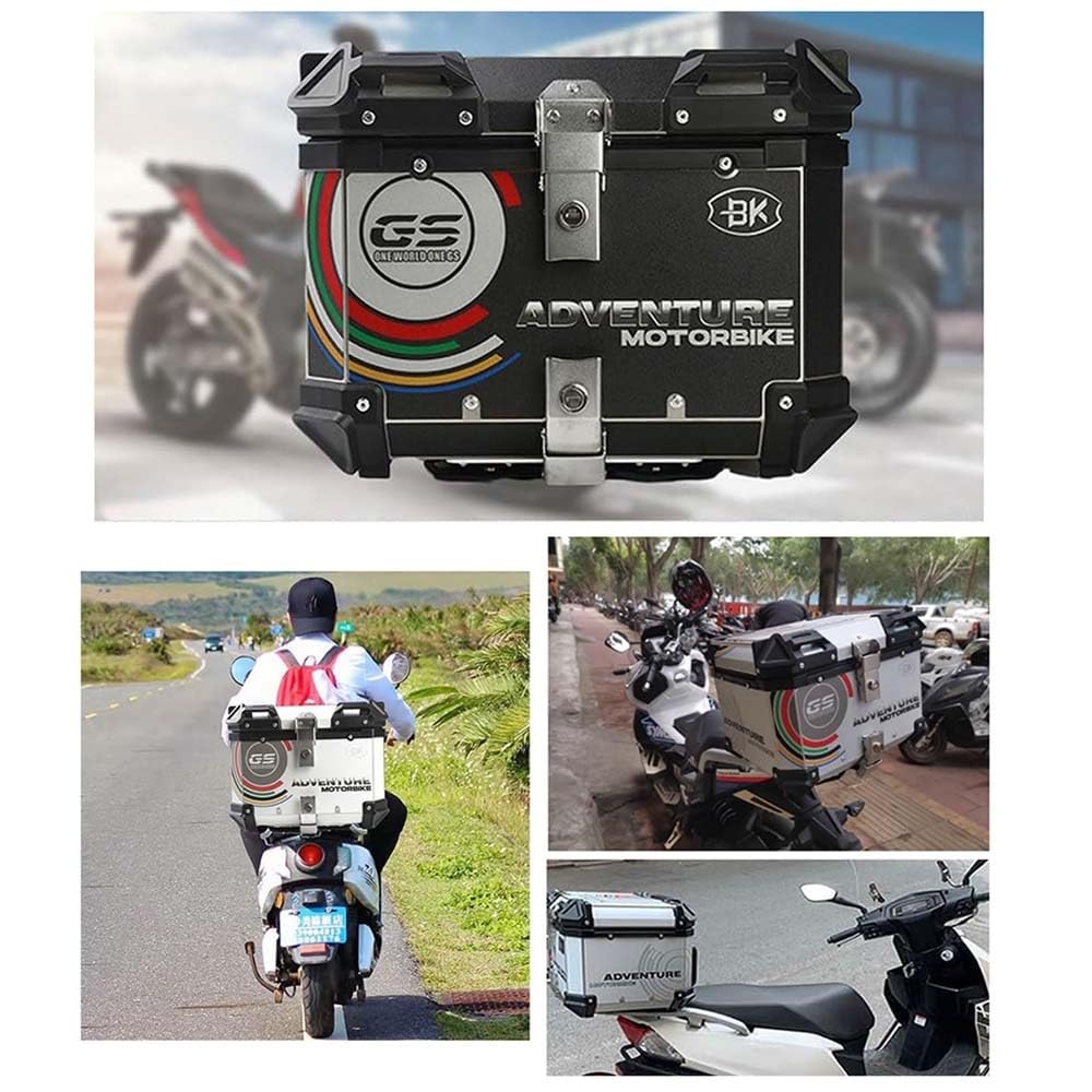 Top Case De Moto Aluminium Top Box, Coffre De Moto en 36L 45L 55L 65L Valise Bagages pour Motos avec Serrure de Sécurité(Noir,65L)