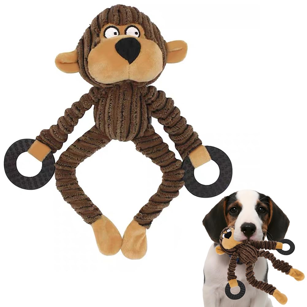 Squeaky Dog Toy Plush Puppy Dog Chew Toy with Squeak Cute Interactive Pet Toys Durable Long Legs Monkey Cattle Bear Plush Squeaky doll for Cleaning Teeth Training Entertaining Small Medium Large Pet