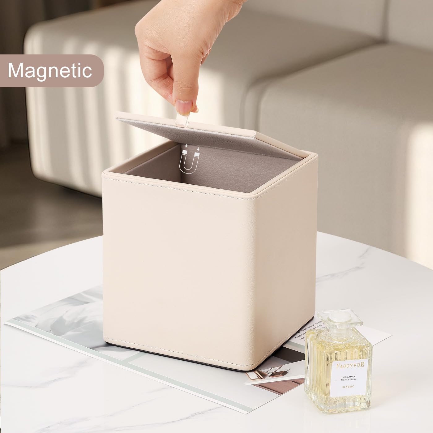 KINGFOM Porta Fazzoletti Rettangolare in pelle PU, per Ufficio, Auto (C-Beige)