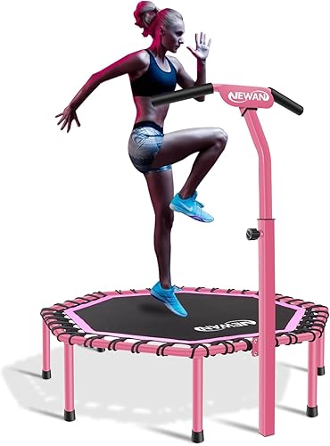 Trampolín de Fitness Newan de 48" con Barra de Manija Ajustable, Trampolín Silencioso Bungee Rebounder Saltador Entrenador Cardiovascular de