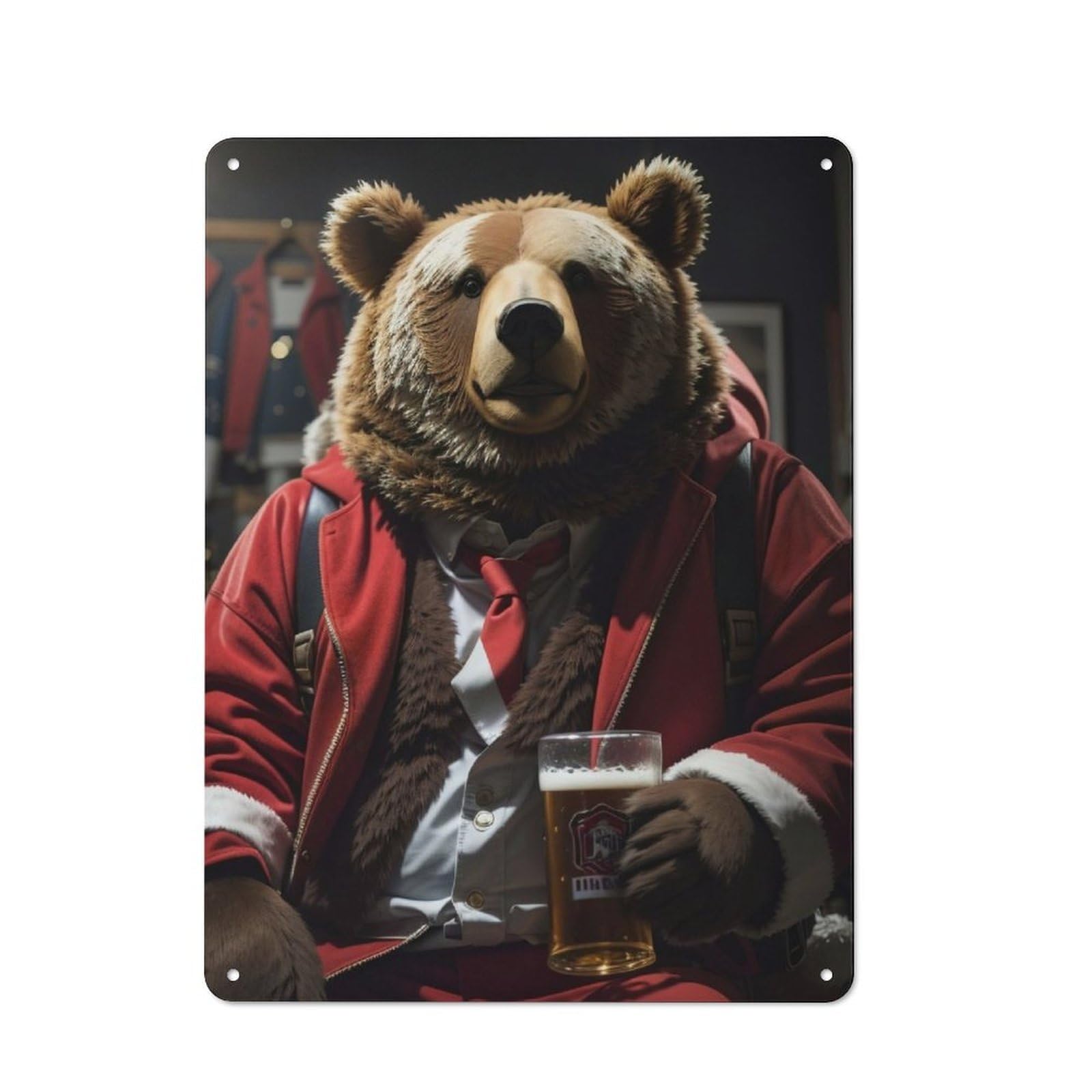 Junmoney Santa Bear Drinking Vintage Tin Sign 40X30cm With For Living Room Or Hallway, For Living Room Decor Lovers