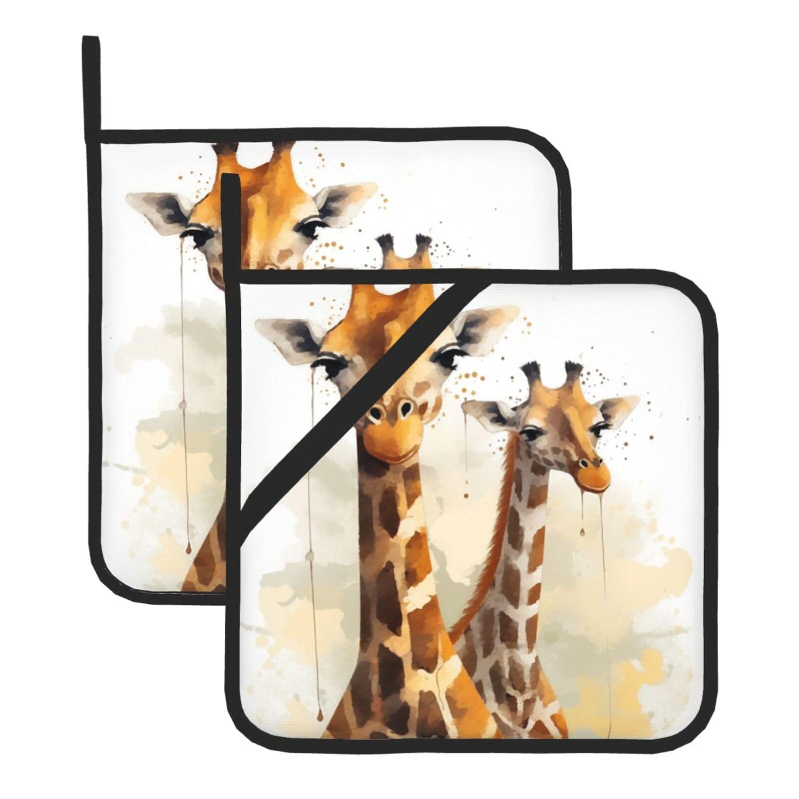 Anabprma Giraffe Square Pot Holders (Set Of 2), Kitchen Heat Resistant Pot Holders Sets, Oven Mitts, For Bbq Cooking Baking