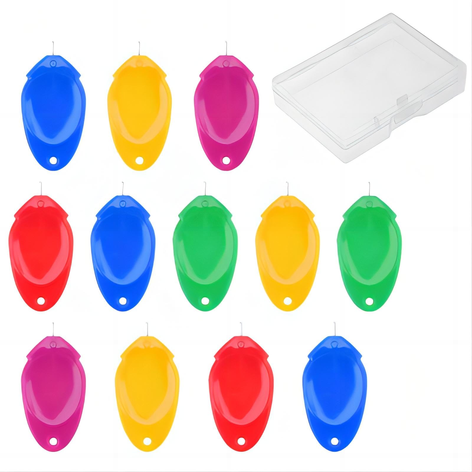 Needle Threaders, 12 pcs Plastic Flower Head Wire Loop DIY Needle Threader with Case, Sewing Machine Threading Tool for Hand Cross Stitch, Embroidery, Yarn, Knitting, Quilting, 6 Colors