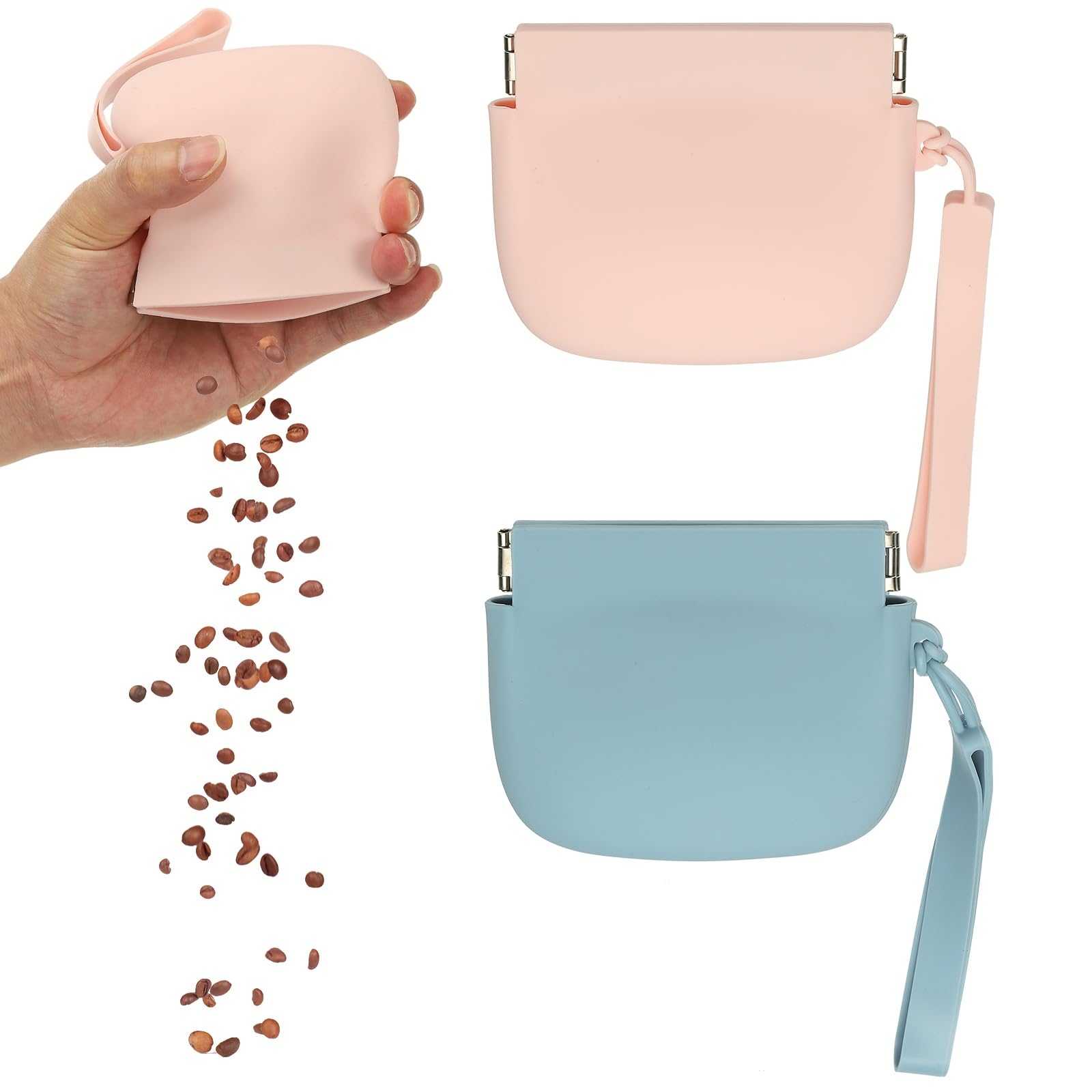 sourcing map Silicone Dog Treat Pouch, Auto Closure, Pocket Size, Portable Walking Bag for Dog and Cat 4x3 Inch (Slate Blue/Light Pink, 2Pcs), Intended for Pet Travel/Training/Walking