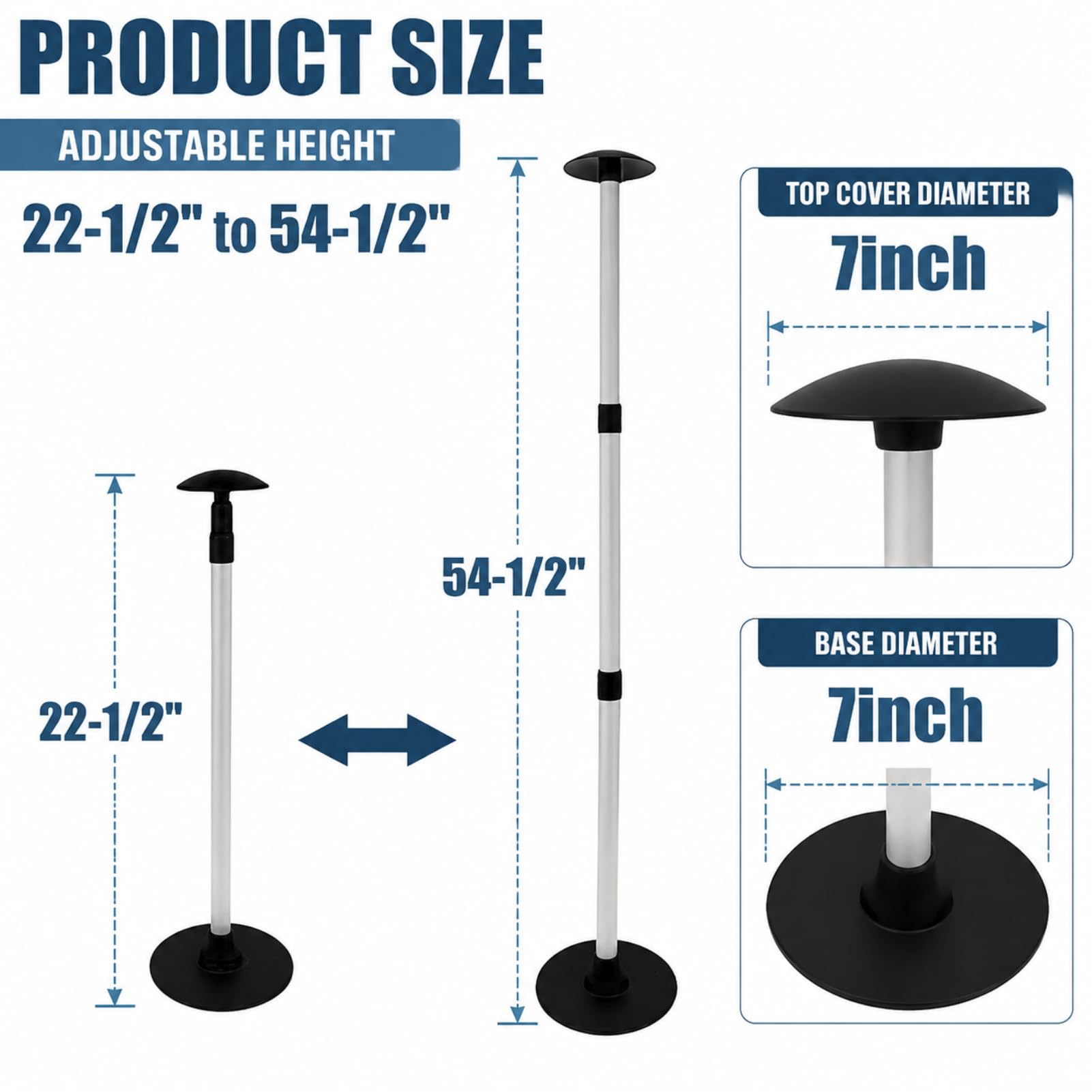 Sistema di supporto del palo della copertura della barca - accessori del palo in alluminio telescopico con altezza regolabile a 3 fasi di 23 "~ 57" per pontone basso barchetta da pesca Bimini Tops