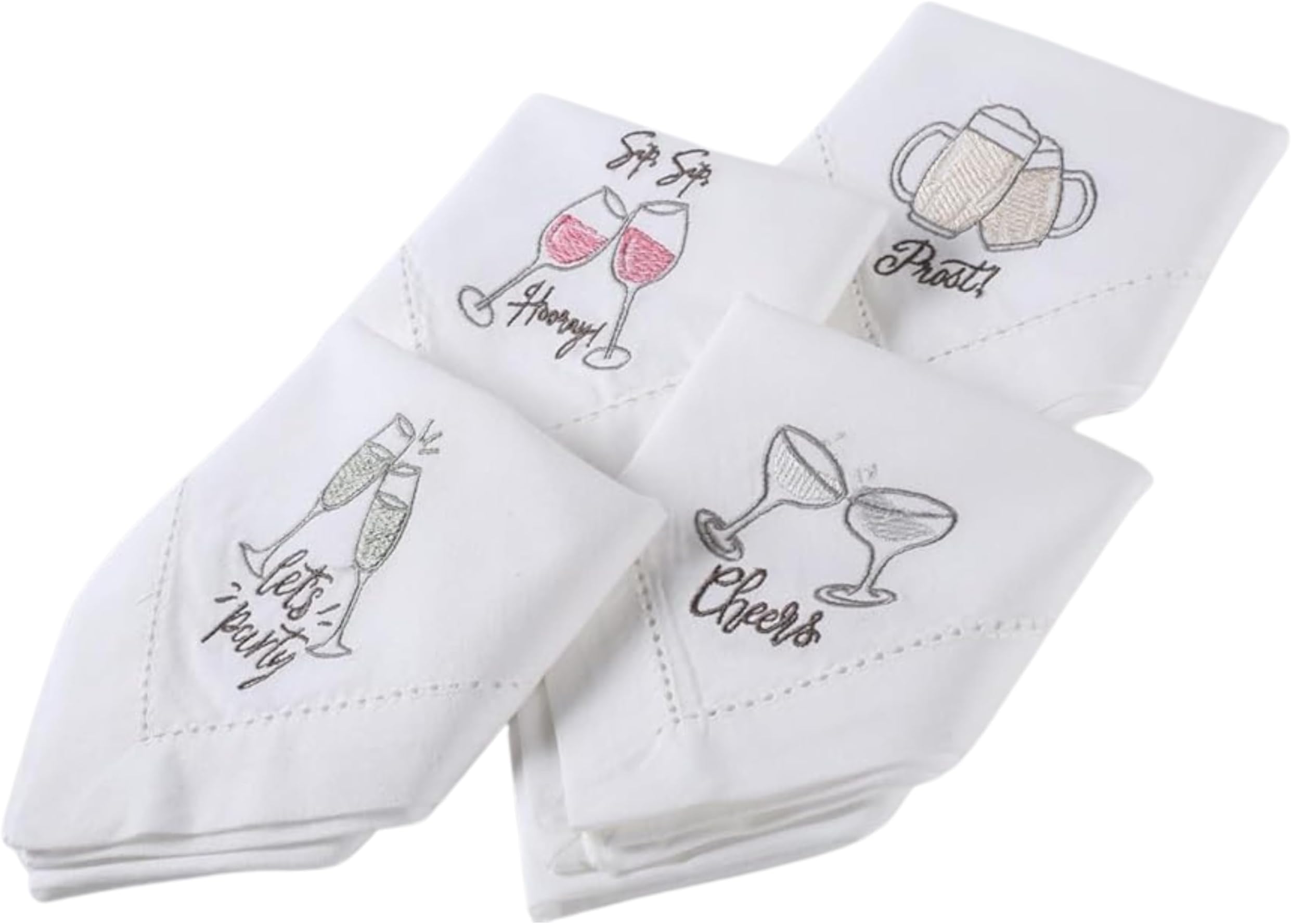 Bedding Craft Cloth Napkin, Set of 4, 18x18 Inches, White Gray Multi, Cotton, Leaves Pattern, Square, Machine Washable, Wedding & Thanksgiving Napkins