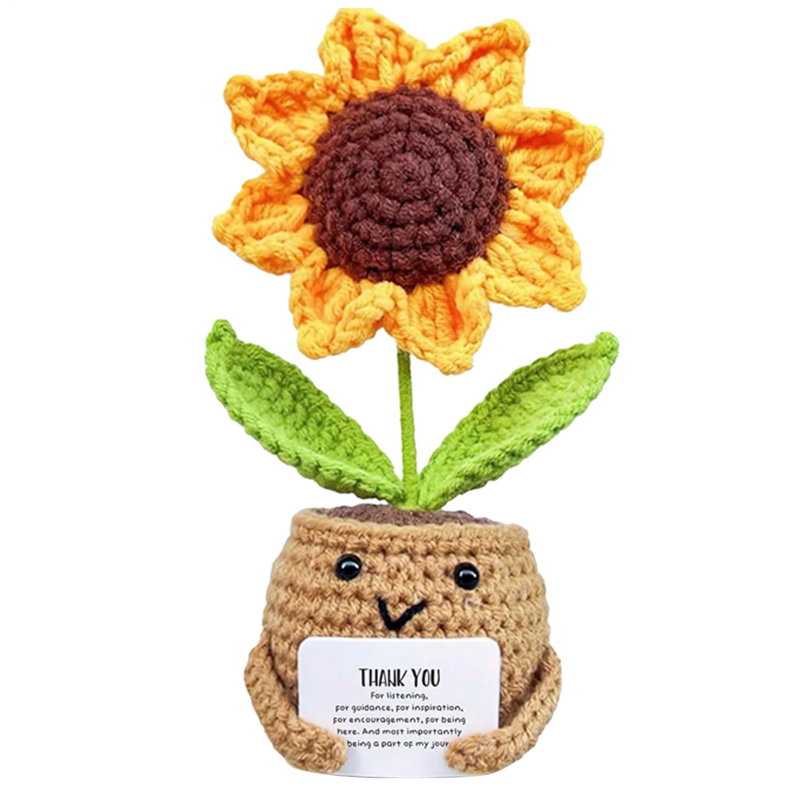 Positive Sunflower Crochet Potted Flowers, Emotional Support Plant with Encourage Card