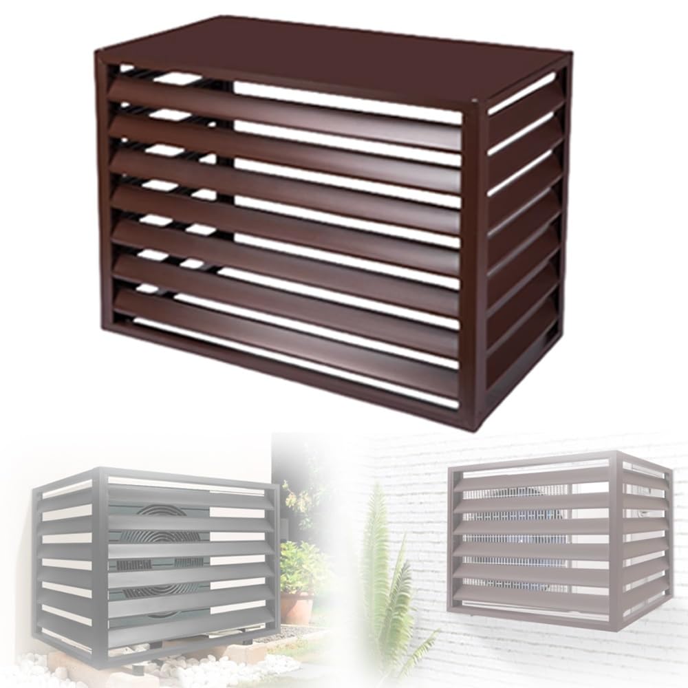 QYMYOZ Weatherproof Aluminum Air Conditioner Cover with Protective Grille Outdoor AC Unit Fence & Plant Shelf Brown 110x60x80cm Durable & Stylish Protection for Your AC Unit