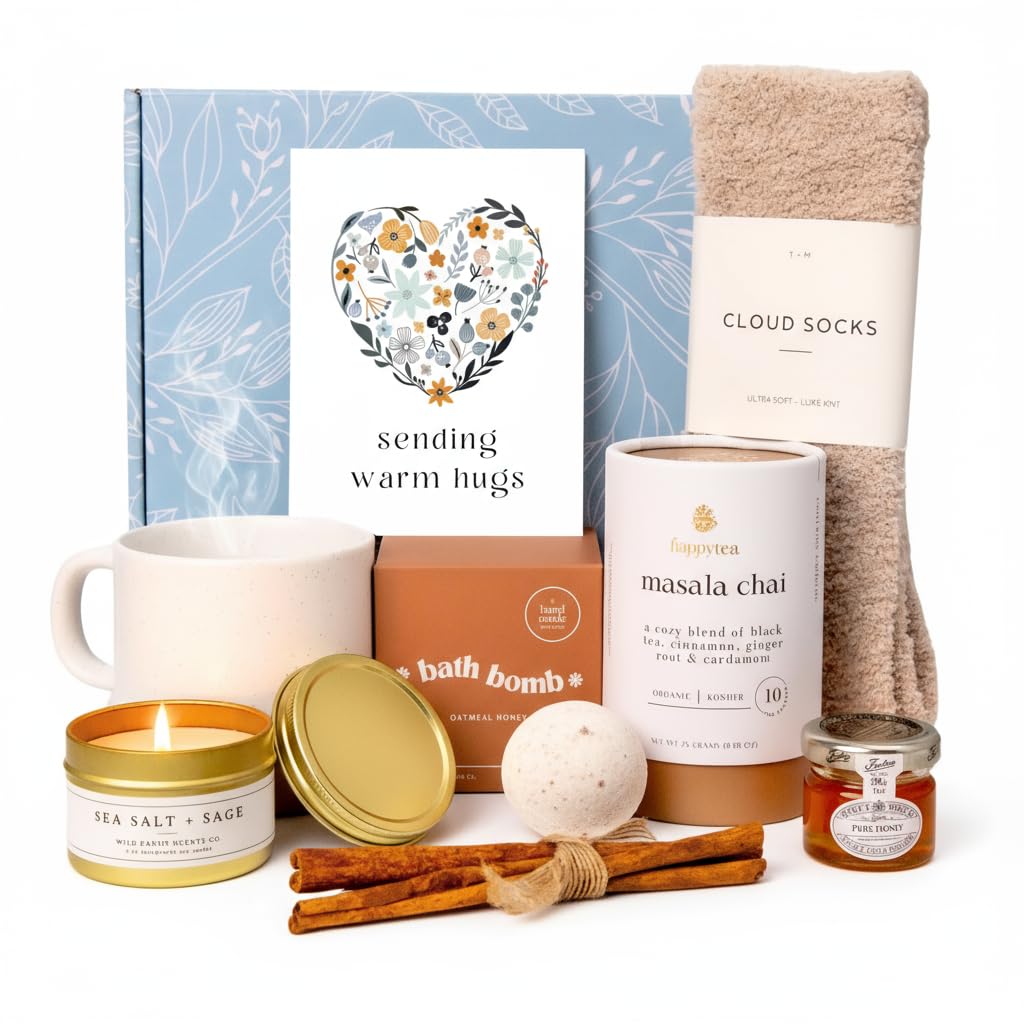 Self Care Gift Basket for Women - Get Well Soon Care Package with Tea, Socks, Mug & Honey - Sympathy, Thinking of You & Mothers Day Gifts