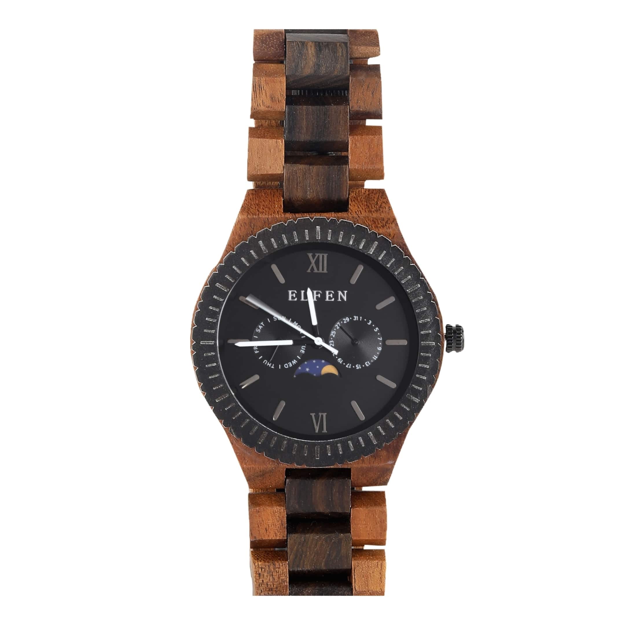 Elfen Watches | The Jacobian Fury Wooden Watches for Men | 47mm Acia and Sandal Wood Brown Strap | Black Dial Mens Watch (B0BN5Q8STR) Amazon Price History, Amazon Price Tracker